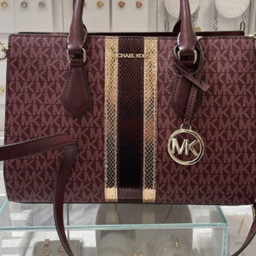 NWT Michael Kors Maroon and Gold Satchel